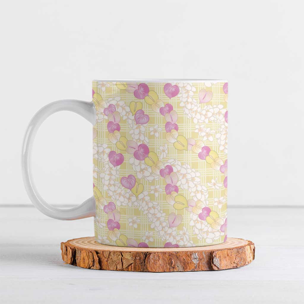 Anthurium Plumeria Lei Pastel Ceramic Mug Yellow Hawaiian Splendid Palaka