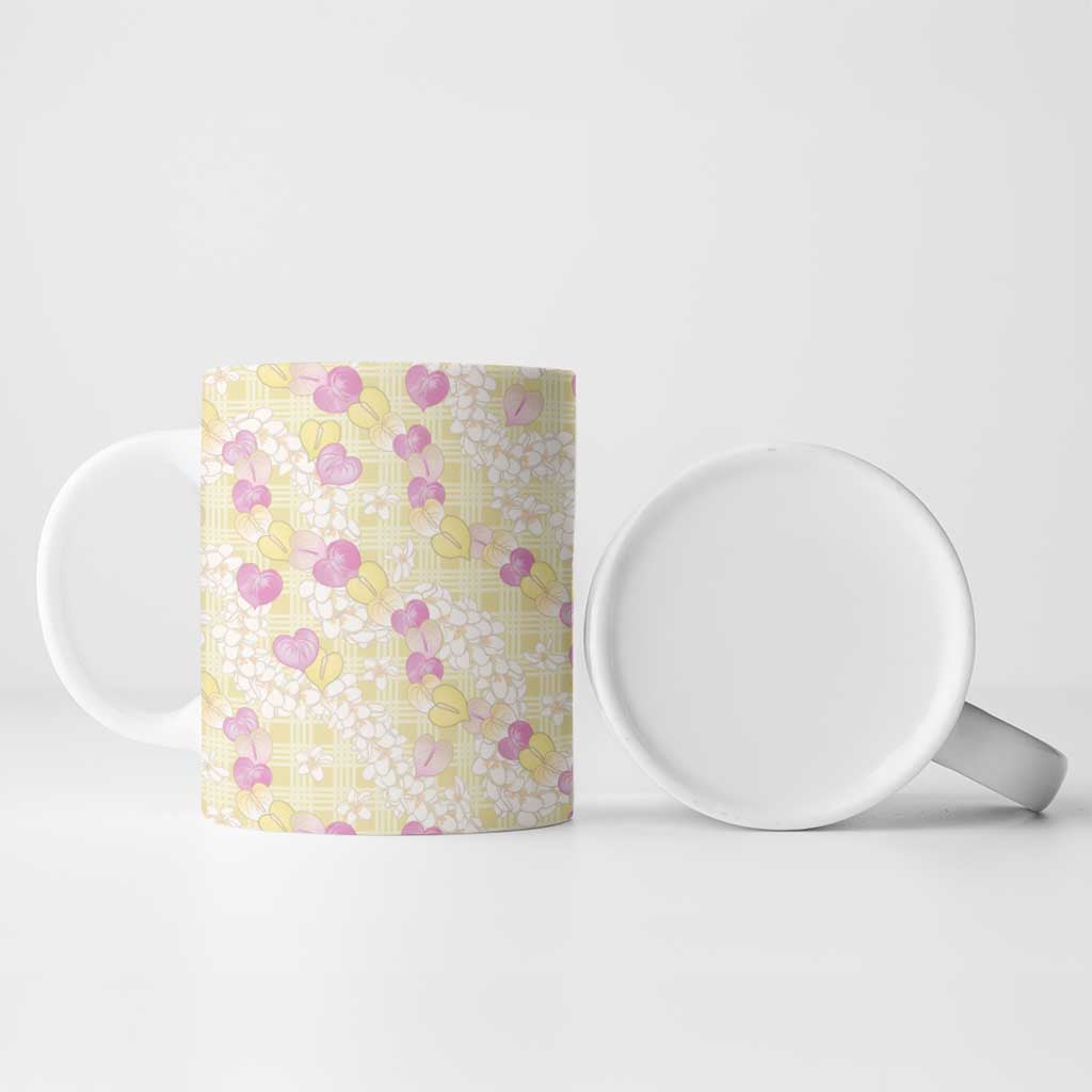 Anthurium Plumeria Lei Pastel Ceramic Mug Yellow Hawaiian Splendid Palaka