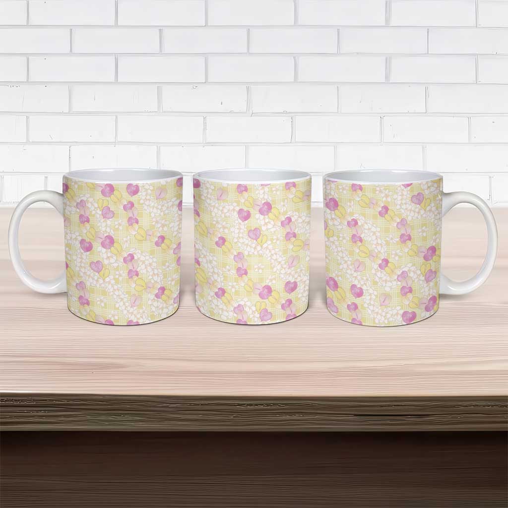 Anthurium Plumeria Lei Pastel Ceramic Mug Yellow Hawaiian Splendid Palaka
