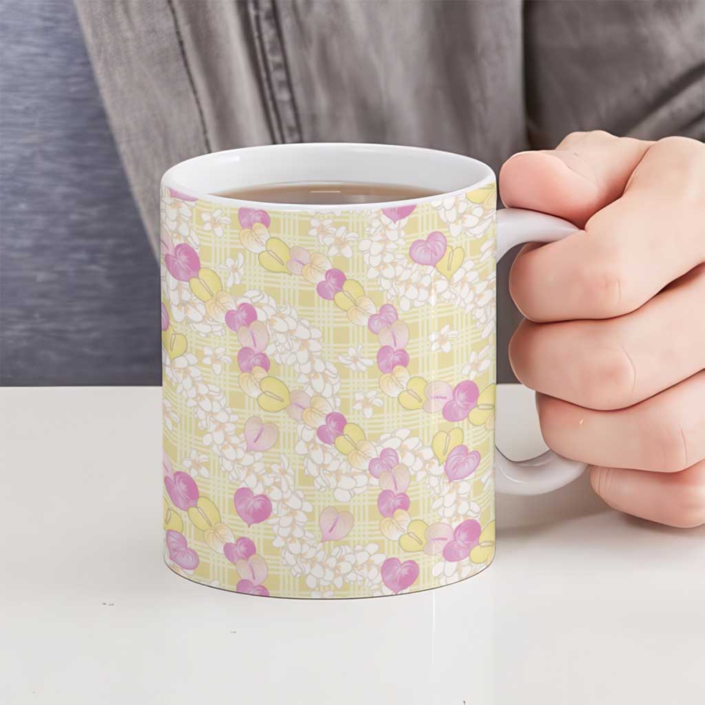 Anthurium Plumeria Lei Pastel Ceramic Mug Yellow Hawaiian Splendid Palaka