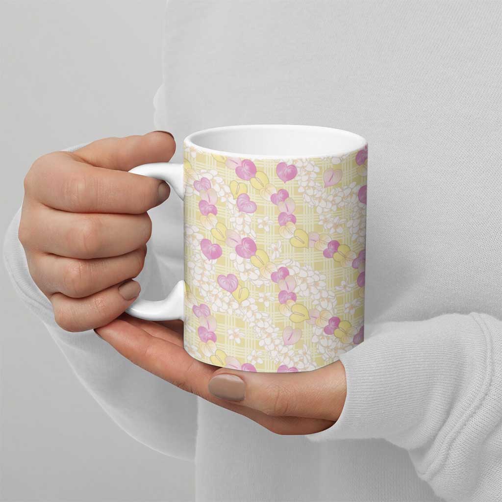 Anthurium Plumeria Lei Pastel Ceramic Mug Yellow Hawaiian Splendid Palaka