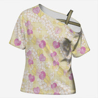 Anthurium Plumeria Lei Pastel Cross Shoulder Shirt Yellow Hawaiian Splendid Palaka LT01 Female Yellow - Polynesian Pride