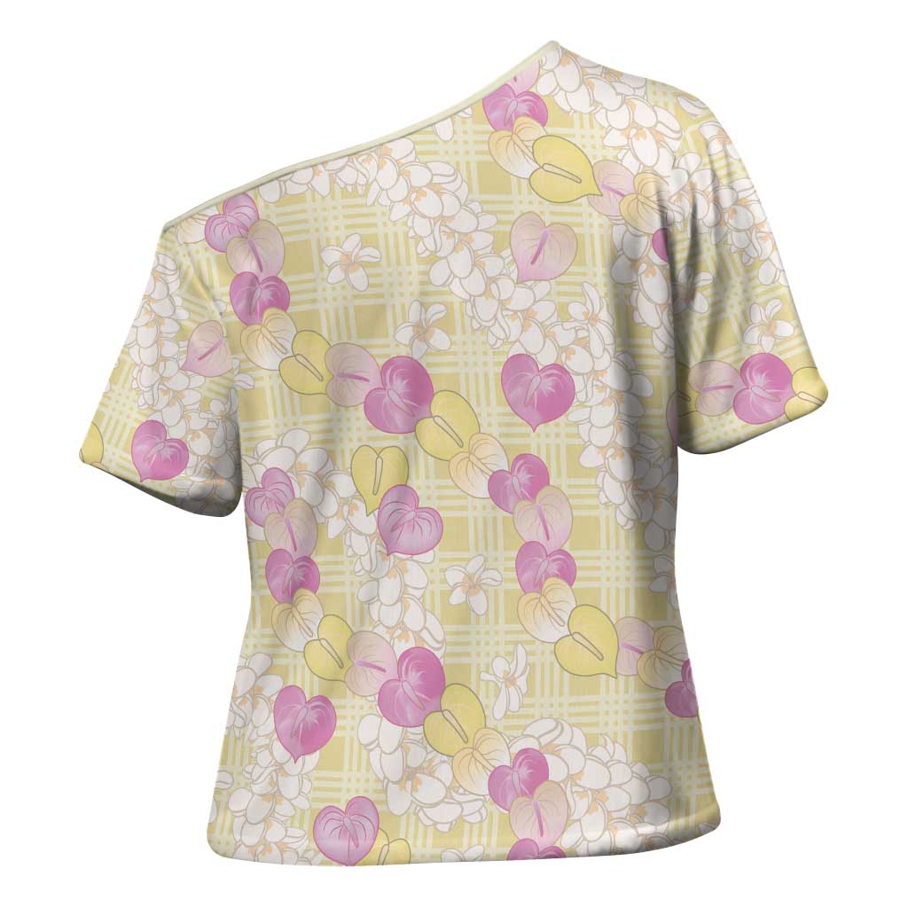 Anthurium Plumeria Lei Pastel Cross Shoulder Shirt Yellow Hawaiian Splendid Palaka LT01 - Polynesian Pride