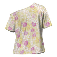 Anthurium Plumeria Lei Pastel Cross Shoulder Shirt Yellow Hawaiian Splendid Palaka LT01 - Polynesian Pride