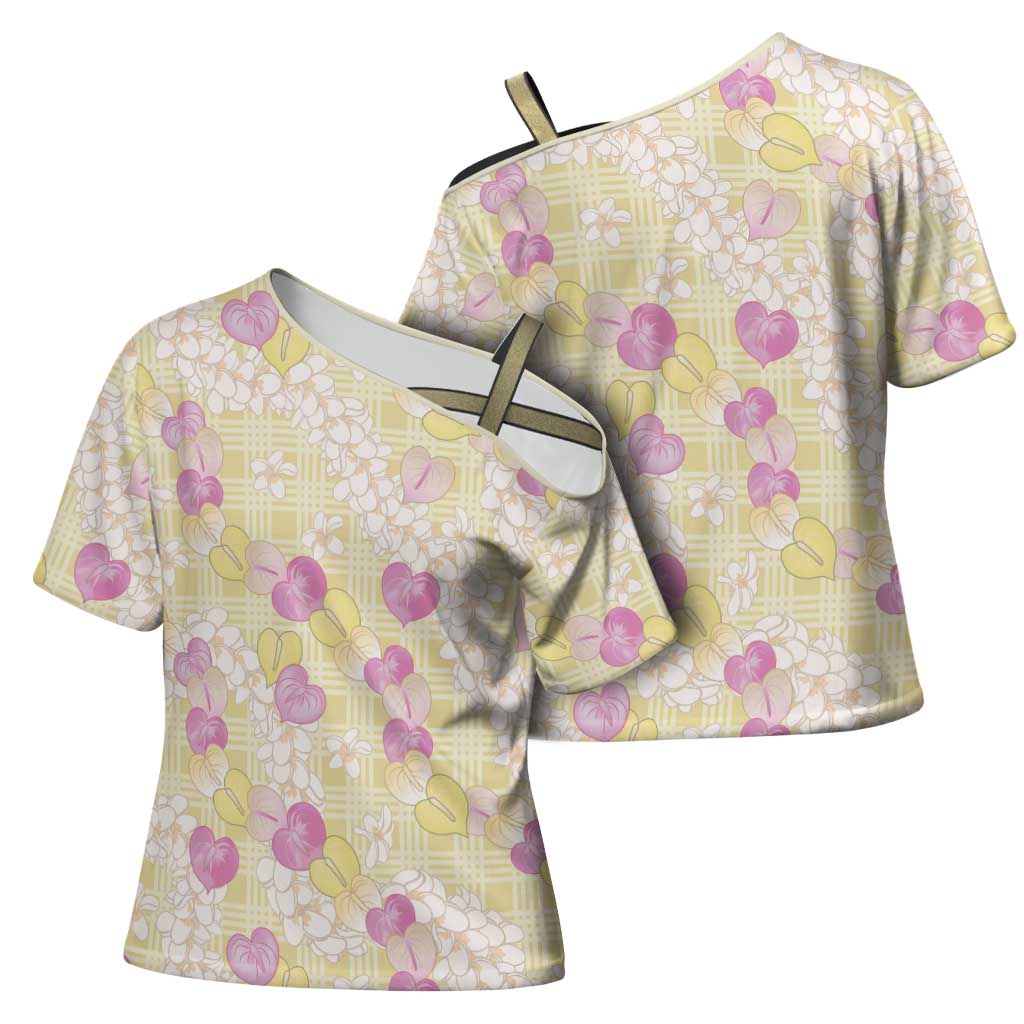 Anthurium Plumeria Lei Pastel Cross Shoulder Shirt Yellow Hawaiian Splendid Palaka LT01 - Polynesian Pride