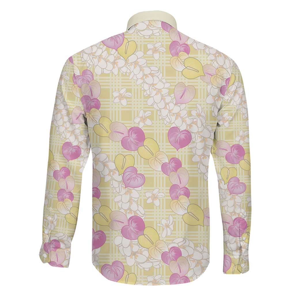 Anthurium Plumeria Lei Pastel Family Matching Off The Shoulder Long Sleeve Dress and Hawaiian Shirt Yellow Hawaiian Splendid Palaka
