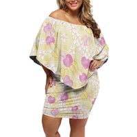 Anthurium Plumeria Lei Pastel Family Matching Off Shoulder Short Dress and Hawaiian Shirt Yellow Hawaiian Splendid Palaka