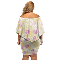 Anthurium Plumeria Lei Pastel Family Matching Off Shoulder Short Dress and Hawaiian Shirt Yellow Hawaiian Splendid Palaka