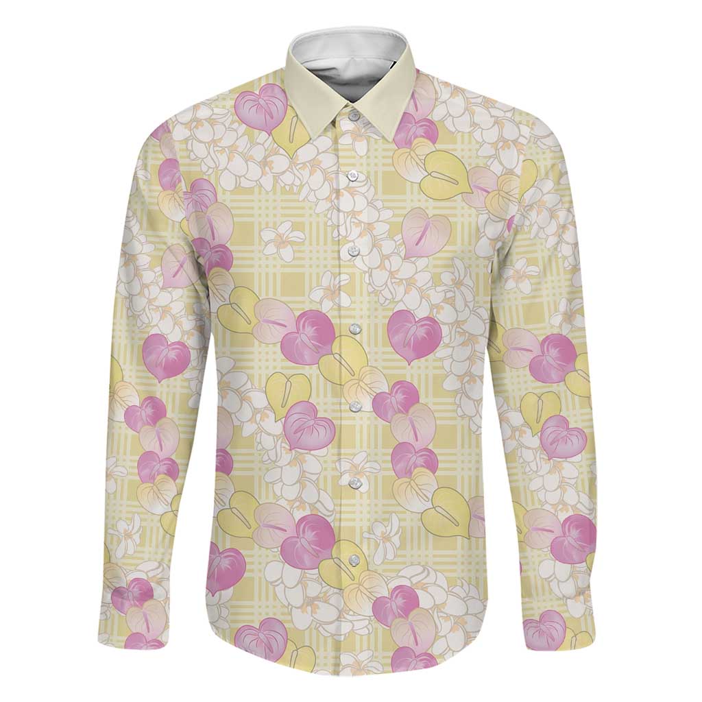 Anthurium Plumeria Lei Pastel Family Matching Puletasi and Hawaiian Shirt Yellow Hawaiian Splendid Palaka