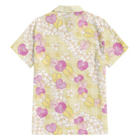 Anthurium Plumeria Lei Pastel Family Matching Short Sleeve Bodycon Dress and Hawaiian Shirt Yellow Hawaiian Splendid Palaka