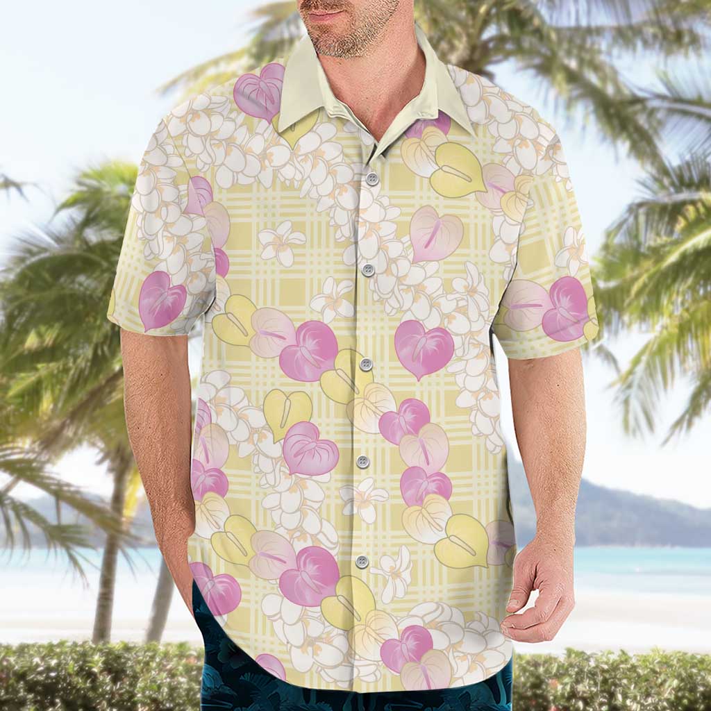 Anthurium Plumeria Lei Pastel Hawaiian Shirt Yellow Hawaiian Splendid Palaka LT01 - Polynesian Pride