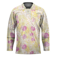 Anthurium Plumeria Lei Pastel Hockey Jersey Yellow Hawaiian Splendid Palaka LT01 Unisex Yellow - Polynesian Pride