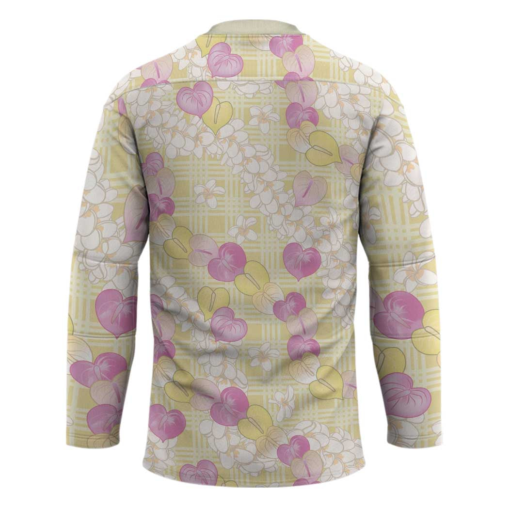 Anthurium Plumeria Lei Pastel Hockey Jersey Yellow Hawaiian Splendid Palaka LT01 - Polynesian Pride