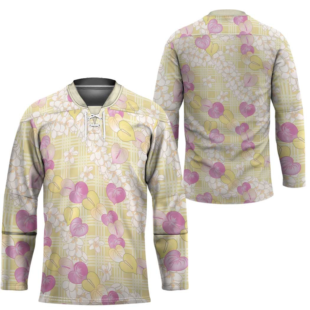 Anthurium Plumeria Lei Pastel Hockey Jersey Yellow Hawaiian Splendid Palaka LT01 - Polynesian Pride