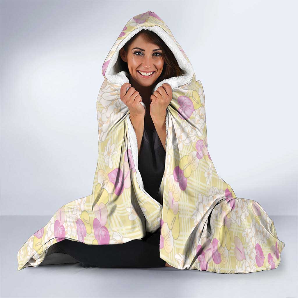 Anthurium Plumeria Lei Pastel Hooded Blanket Yellow Hawaiian Splendid Palaka LT01 - Polynesian Pride