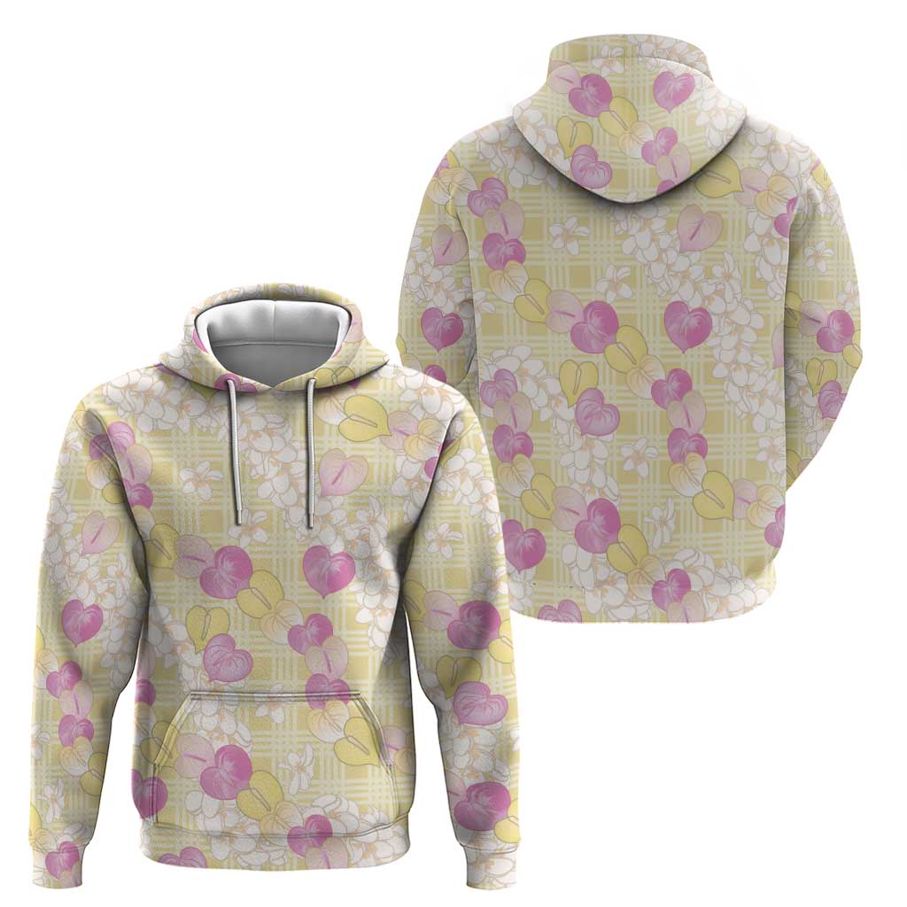 Anthurium Plumeria Lei Pastel Hoodie Yellow Hawaiian Splendid Palaka LT01 - Polynesian Pride