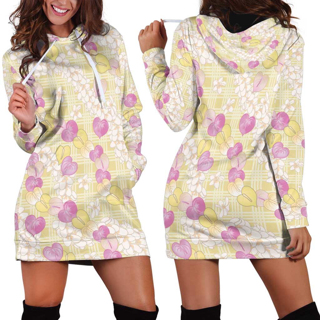 Anthurium Plumeria Lei Pastel Hoodie Dress Yellow Hawaiian Splendid Palaka LT01 - Polynesian Pride