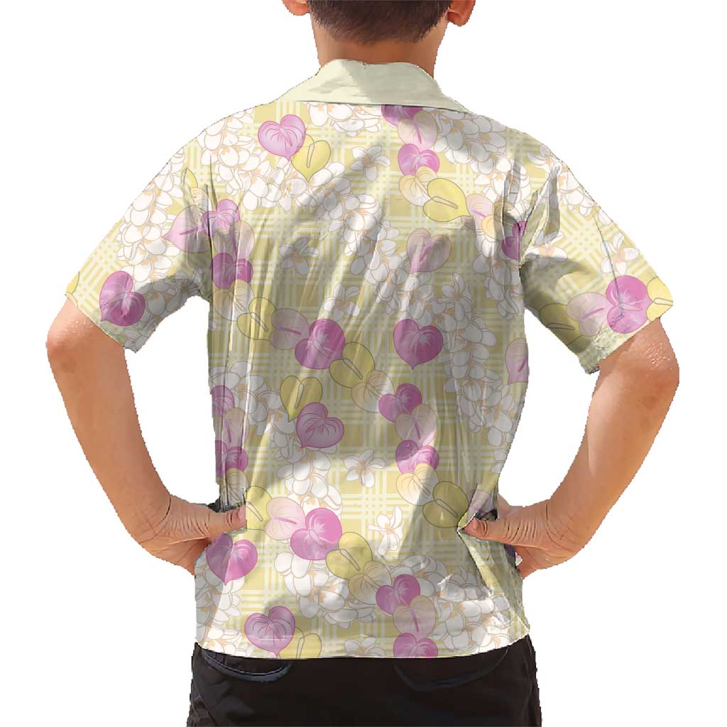 Anthurium Plumeria Lei Pastel Kid Hawaiian Shirt Yellow Hawaiian Splendid Palaka