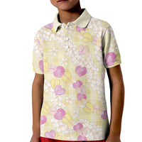 Anthurium Plumeria Lei Pastel Kid Polo Shirt Yellow Hawaiian Splendid Palaka LT01 Kid Yellow - Polynesian Pride