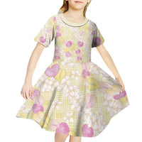 Anthurium Plumeria Lei Pastel Kid Short Sleeve Dress Yellow Hawaiian Splendid Palaka LT01 - Polynesian Pride