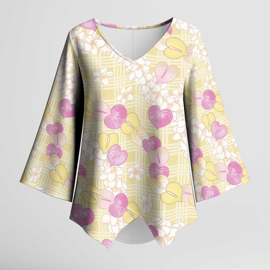 Anthurium Plumeria Lei Pastel Kimono Sleeve Blouse Yellow Hawaiian Splendid Palaka LT01 Female Yellow - Polynesian Pride