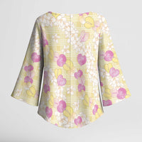 Anthurium Plumeria Lei Pastel Kimono Sleeve Blouse Yellow Hawaiian Splendid Palaka LT01 - Polynesian Pride