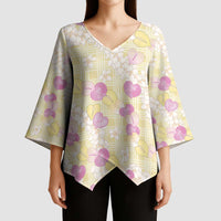 Anthurium Plumeria Lei Pastel Kimono Sleeve Blouse Yellow Hawaiian Splendid Palaka LT01 - Polynesian Pride