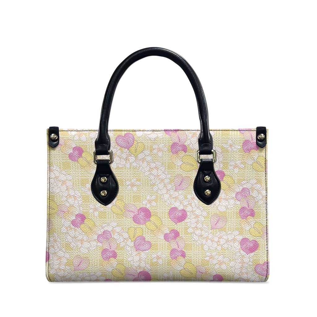 Anthurium Plumeria Lei Pastel Leather Bag Yellow Hawaiian Splendid Palaka LT01 - Polynesian Pride