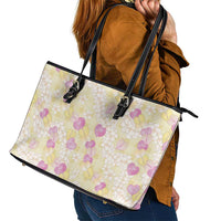 Anthurium Plumeria Lei Pastel Leather Tote Bag Yellow Hawaiian Splendid Palaka LT01 - Polynesian Pride