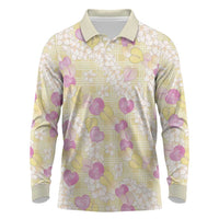 Anthurium Plumeria Lei Pastel Long Sleeve Polo Shirt Yellow Hawaiian Splendid Palaka LT01 Yellow - Polynesian Pride