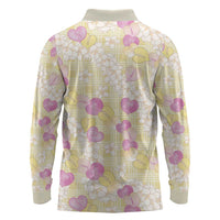 Anthurium Plumeria Lei Pastel Long Sleeve Polo Shirt Yellow Hawaiian Splendid Palaka LT01 - Polynesian Pride