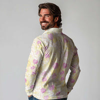 Anthurium Plumeria Lei Pastel Long Sleeve Polo Shirt Yellow Hawaiian Splendid Palaka LT01 - Polynesian Pride