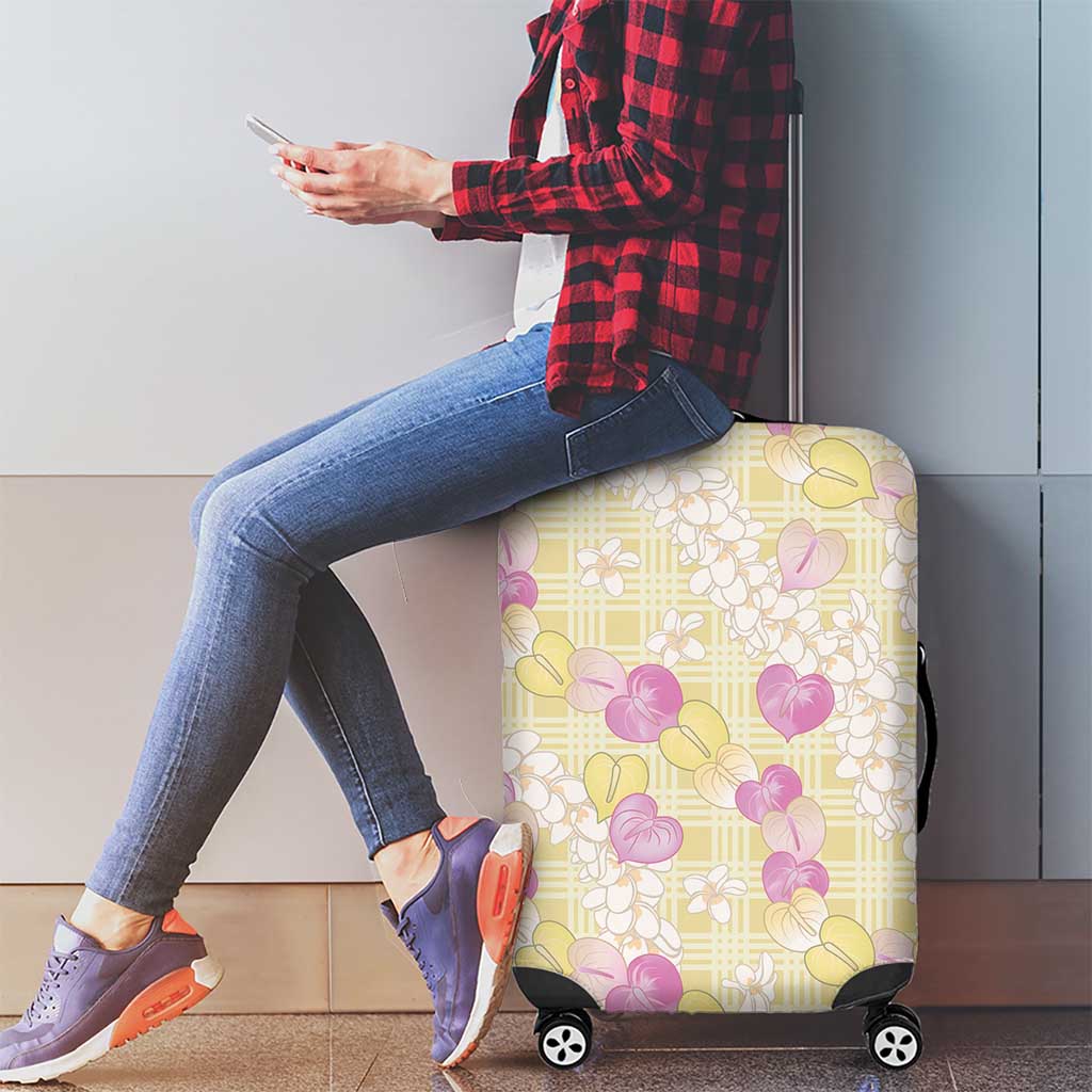 Anthurium Plumeria Lei Pastel Luggage Cover Yellow Hawaiian Splendid Palaka LT01 - Polynesian Pride