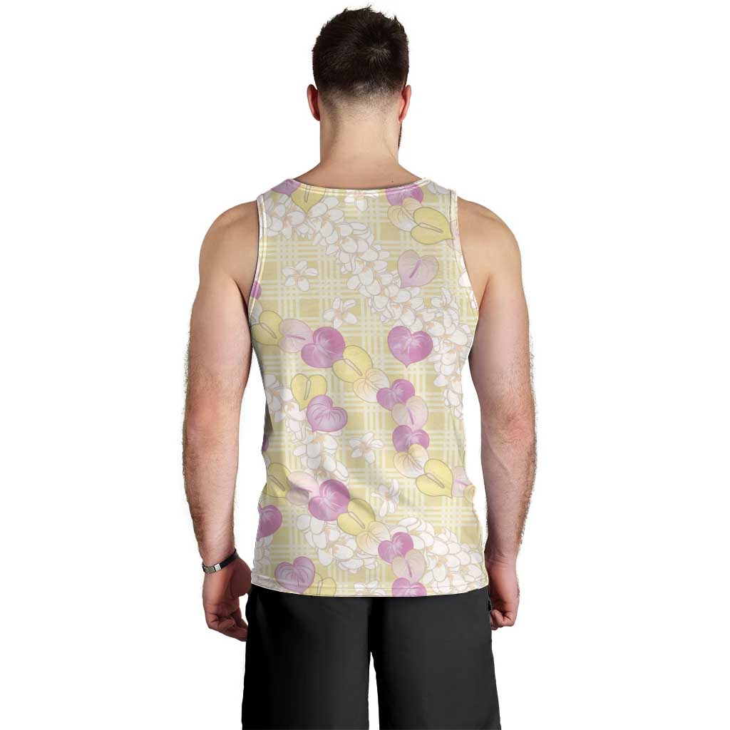 Anthurium Plumeria Lei Pastel Men Tank Top Yellow Hawaiian Splendid Palaka