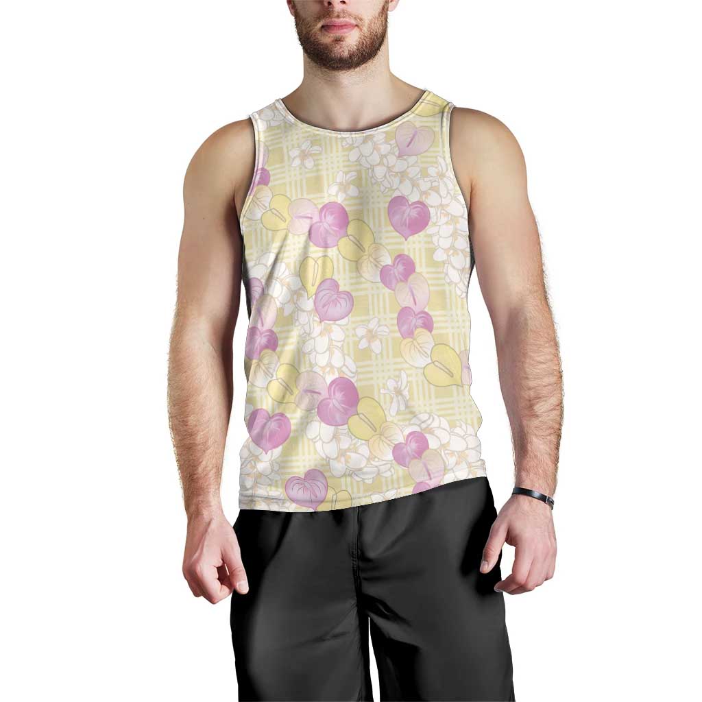 Anthurium Plumeria Lei Pastel Men Tank Top Yellow Hawaiian Splendid Palaka