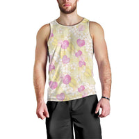 Anthurium Plumeria Lei Pastel Men Tank Top Yellow Hawaiian Splendid Palaka