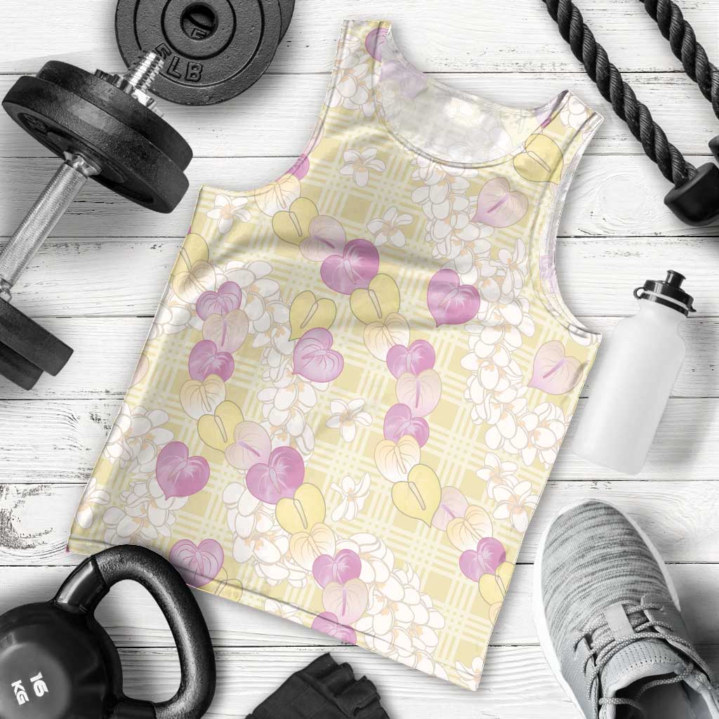 Anthurium Plumeria Lei Pastel Men Tank Top Yellow Hawaiian Splendid Palaka