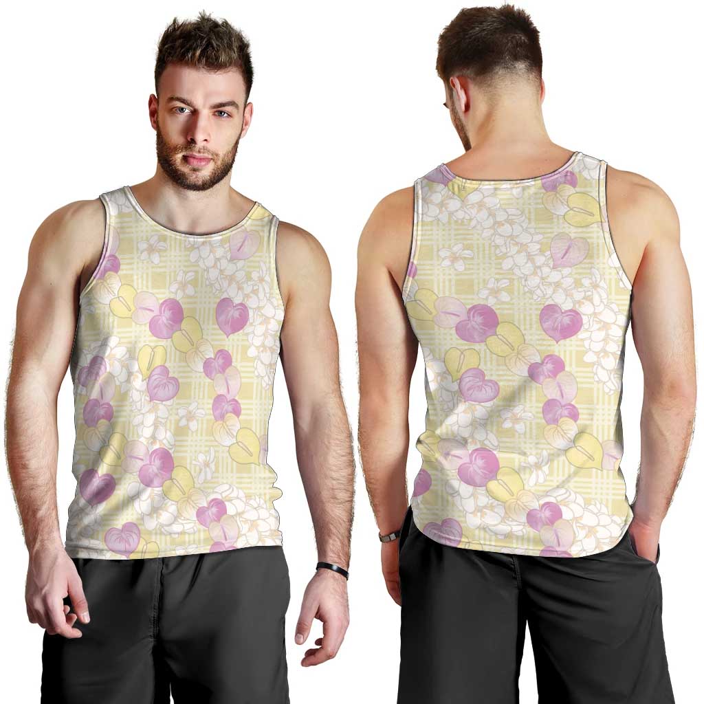 Anthurium Plumeria Lei Pastel Men Tank Top Yellow Hawaiian Splendid Palaka