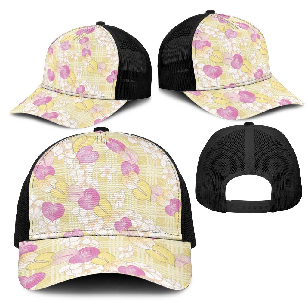 Anthurium Plumeria Lei Pastel Mesh Trucker Cap Yellow Hawaiian Splendid Palaka LT01 - Polynesian Pride
