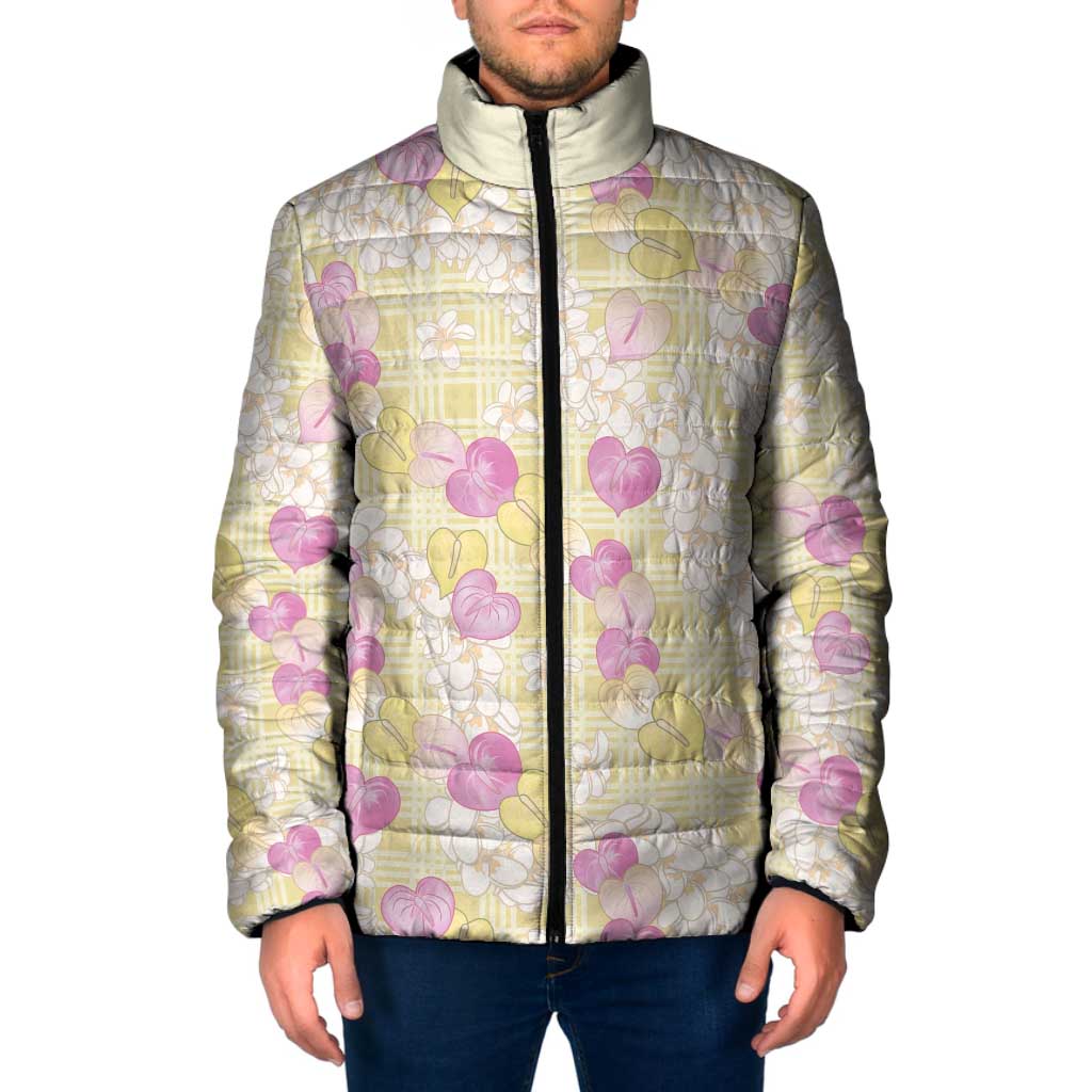 Anthurium Plumeria Lei Pastel Padded Jacket Yellow Hawaiian Splendid Palaka LT01 Men Yellow - Polynesian Pride