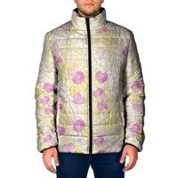 Anthurium Plumeria Lei Pastel Padded Jacket Yellow Hawaiian Splendid Palaka LT01 Men Yellow - Polynesian Pride