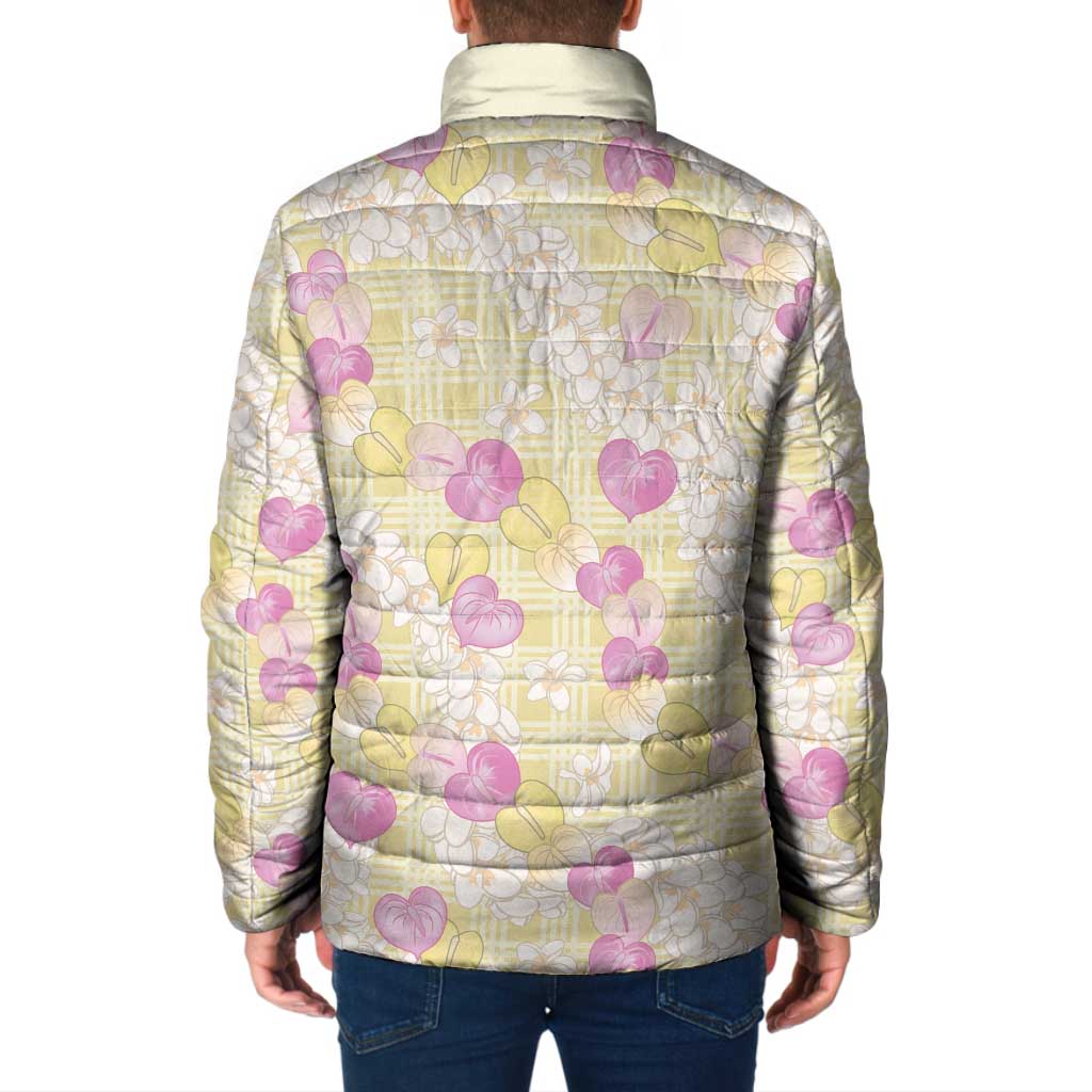 Anthurium Plumeria Lei Pastel Padded Jacket Yellow Hawaiian Splendid Palaka LT01 - Polynesian Pride