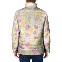 Anthurium Plumeria Lei Pastel Padded Jacket Yellow Hawaiian Splendid Palaka LT01 - Polynesian Pride