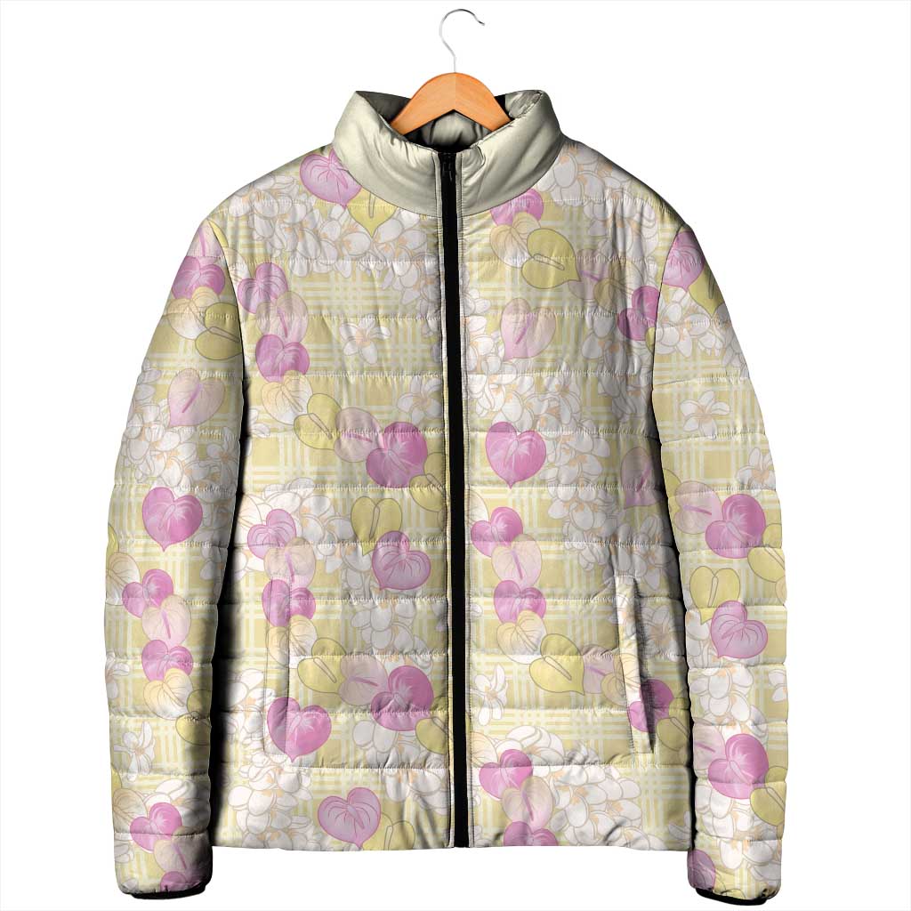 Anthurium Plumeria Lei Pastel Padded Jacket Yellow Hawaiian Splendid Palaka LT01 - Polynesian Pride