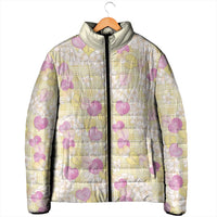 Anthurium Plumeria Lei Pastel Padded Jacket Yellow Hawaiian Splendid Palaka LT01 - Polynesian Pride