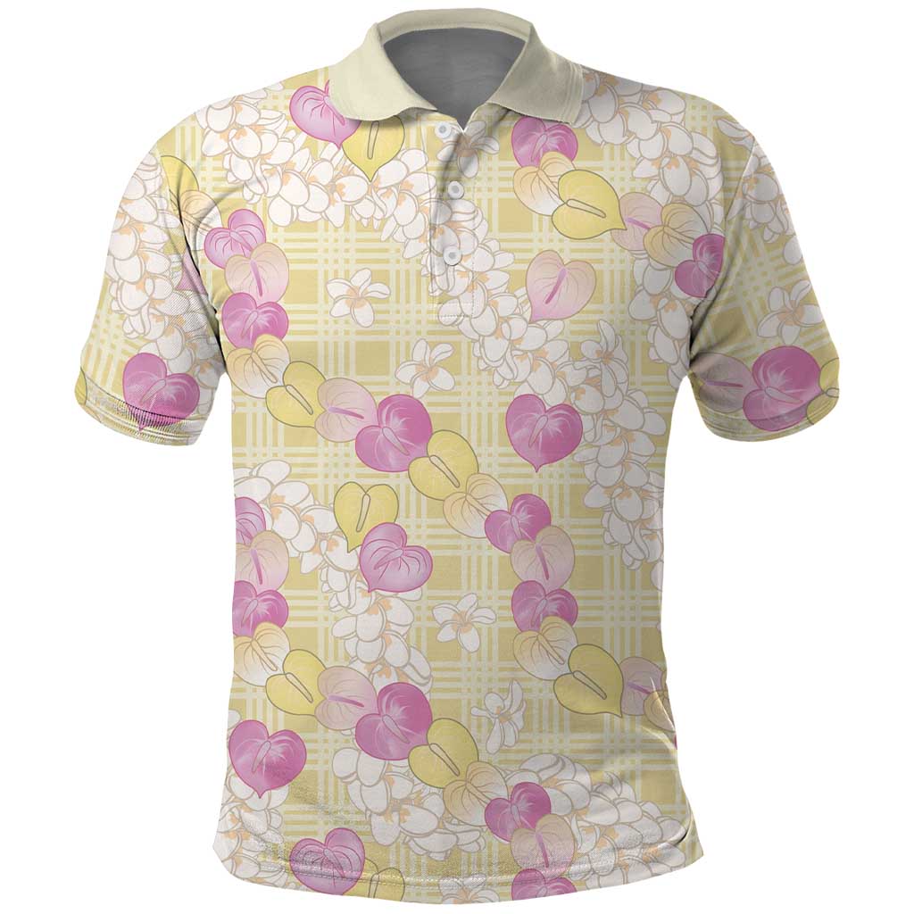 Anthurium Plumeria Lei Pastel Polo Shirt Yellow Hawaiian Splendid Palaka