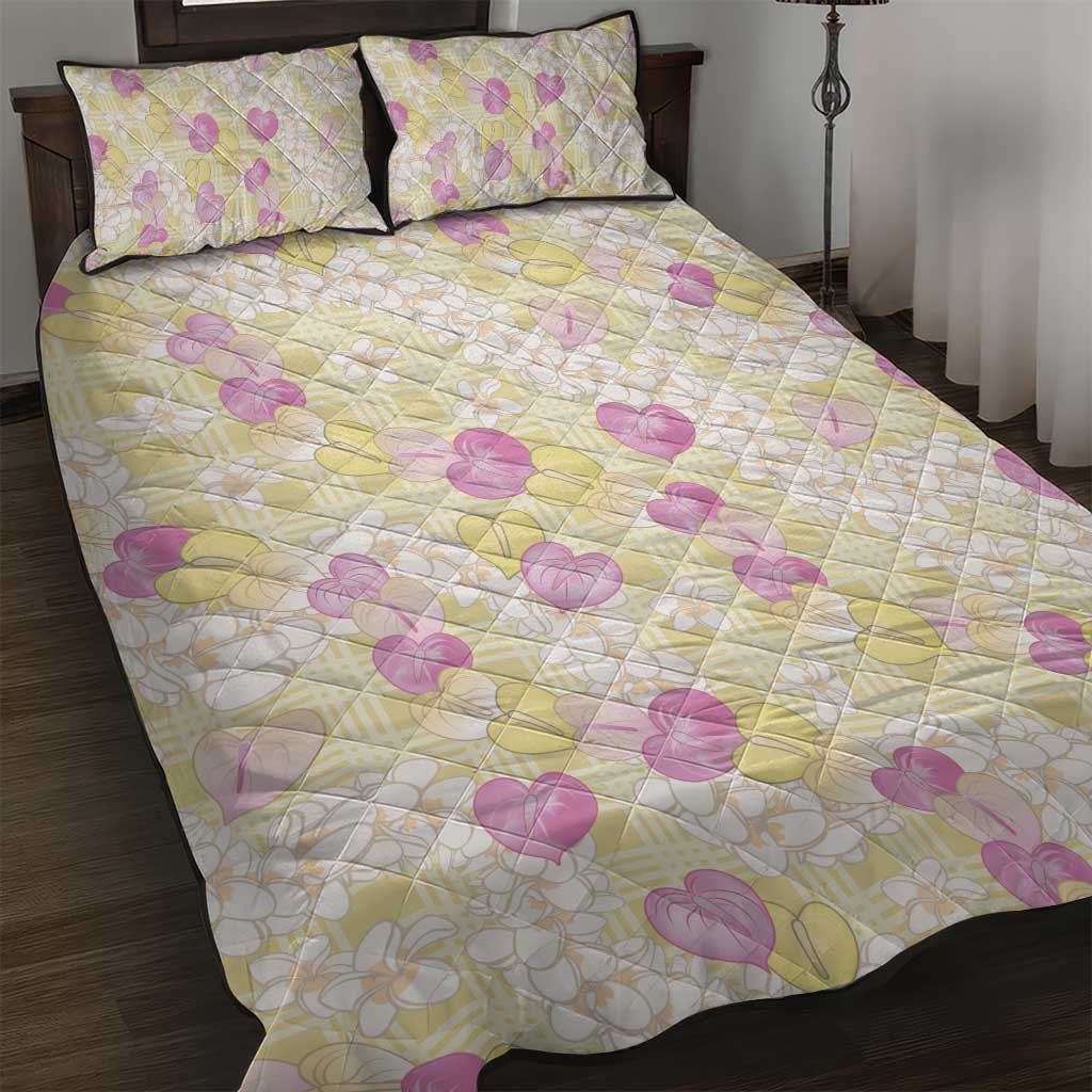 Anthurium Plumeria Lei Pastel Quilt Bed Set Yellow Hawaiian Splendid Palaka LT01 Yellow - Polynesian Pride