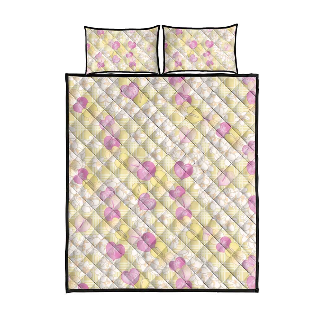 Anthurium Plumeria Lei Pastel Quilt Bed Set Yellow Hawaiian Splendid Palaka LT01 - Polynesian Pride