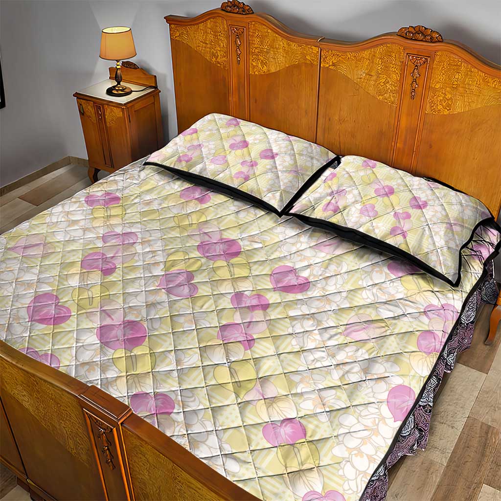 Anthurium Plumeria Lei Pastel Quilt Bed Set Yellow Hawaiian Splendid Palaka LT01 - Polynesian Pride