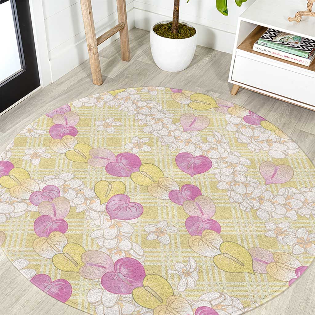 Anthurium Plumeria Lei Pastel Round Carpet Yellow Hawaiian Splendid Palaka LT01 Yellow - Polynesian Pride